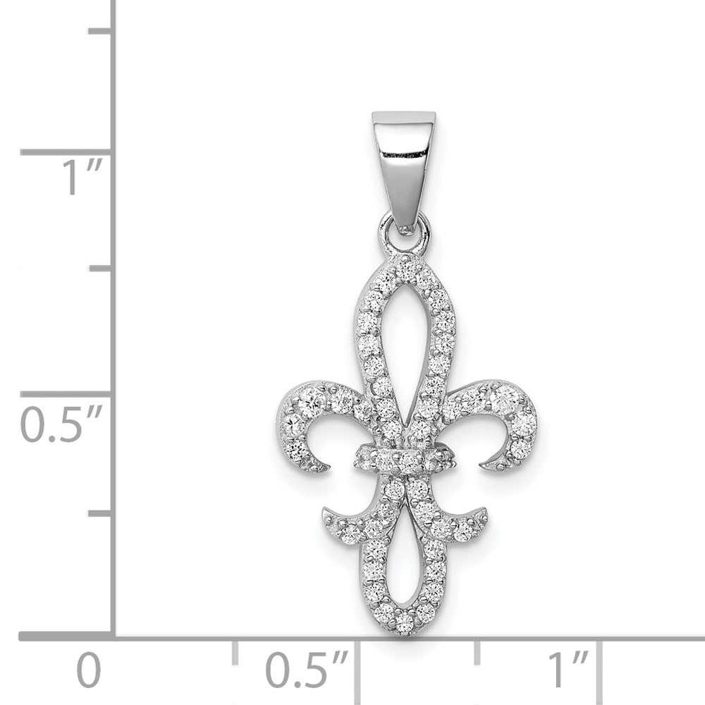 Sterling Silver Rhodium-plated CZ Fleur de Lis Pendant