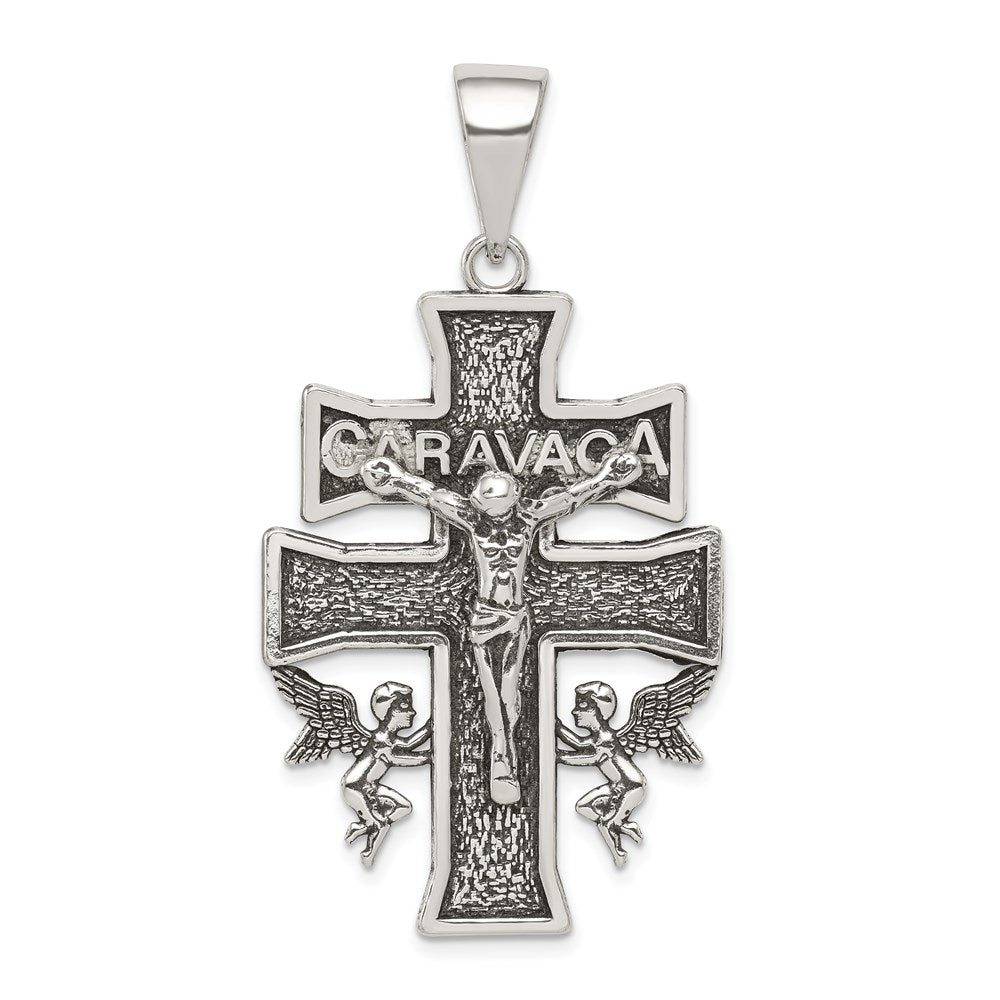 Sterling Silver Antiqued Large Caravaca INRI Crucifix Cross Pendant