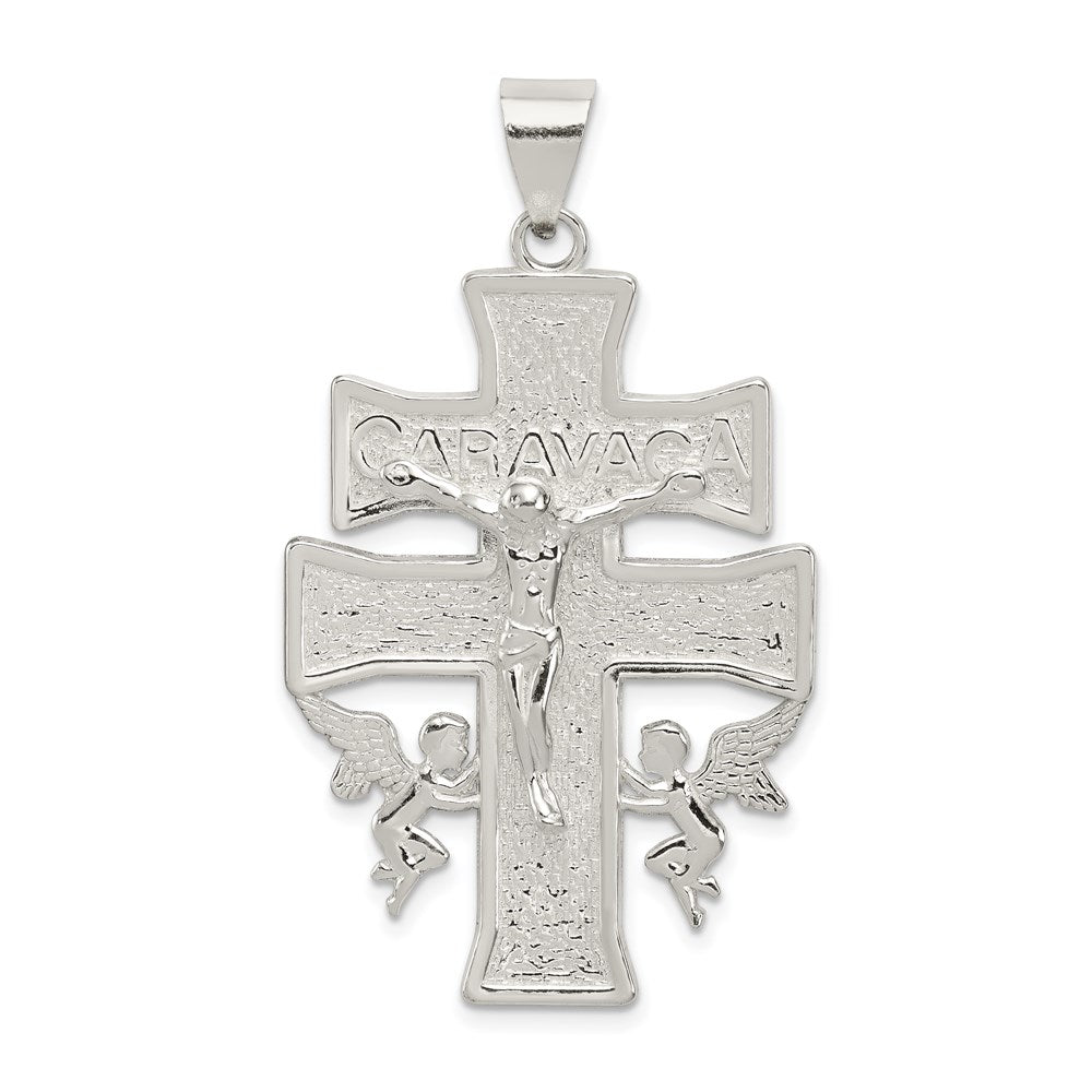 Sterling Silver Polished Large Caravaca INRI Crucifix Cross Pendant