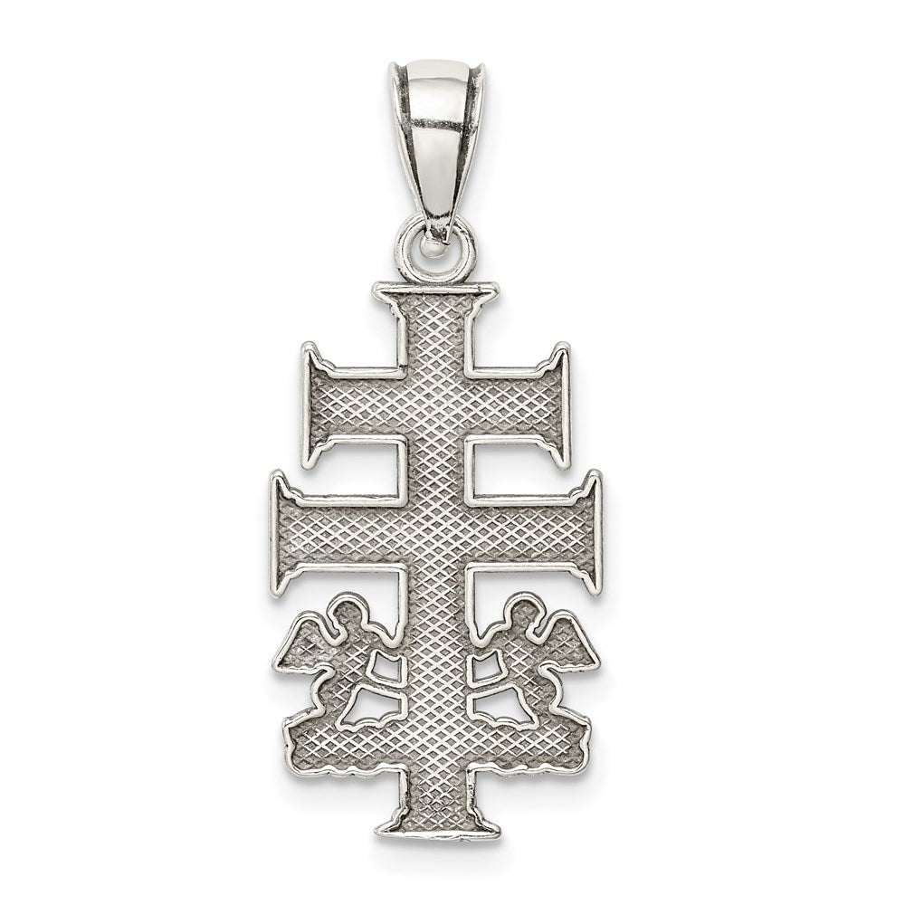 Sterling Silver Antiqued Caravaca Double Cross w/Angels Crucifix Pendant
