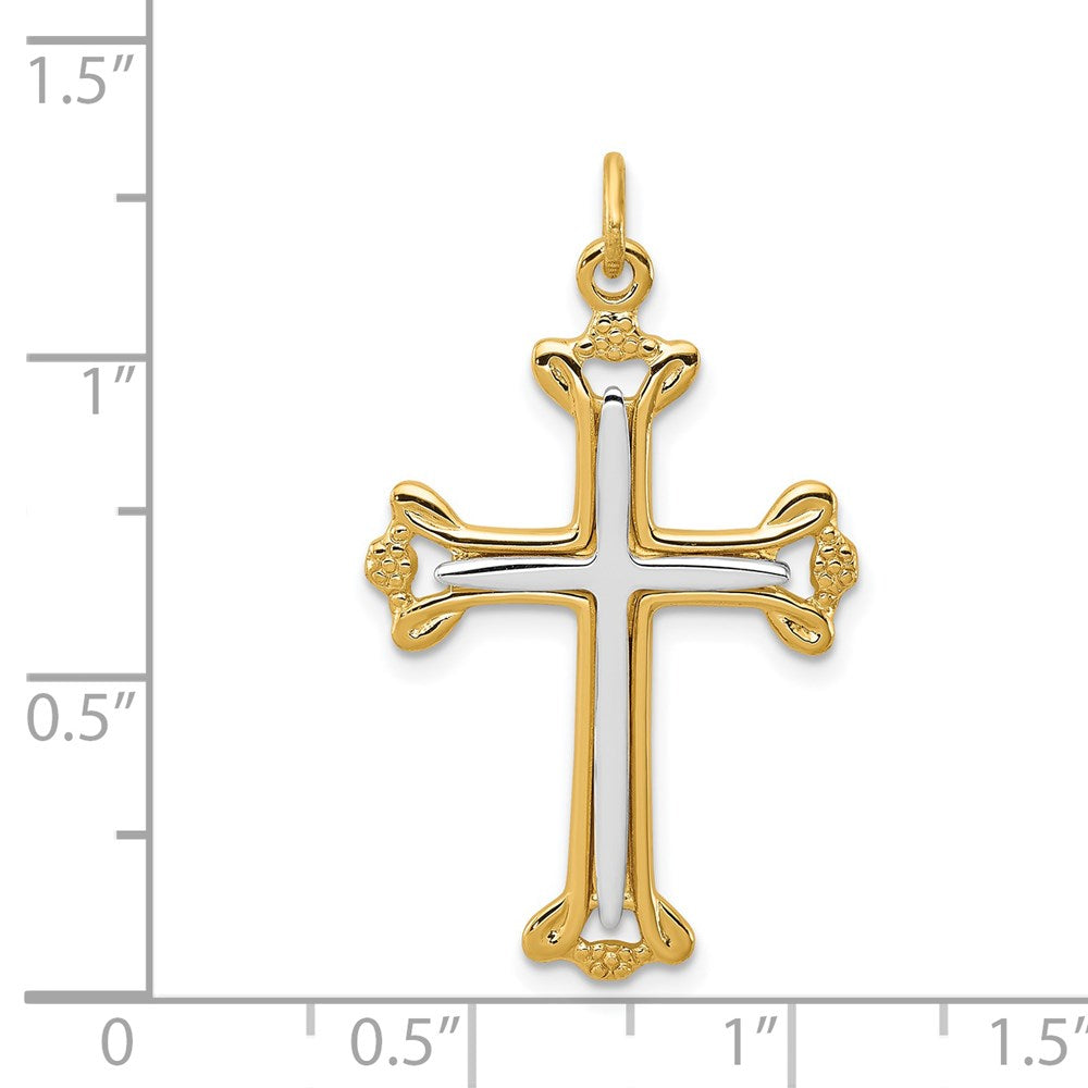 Sterling Silver Rhodium-plated & Gold-tone Cross Pendant