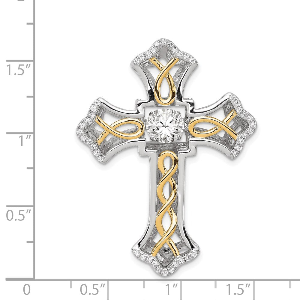 Sterling Silver Platinum-plated Plshed Gold-plated Vibrant CZ Cross Pendant
