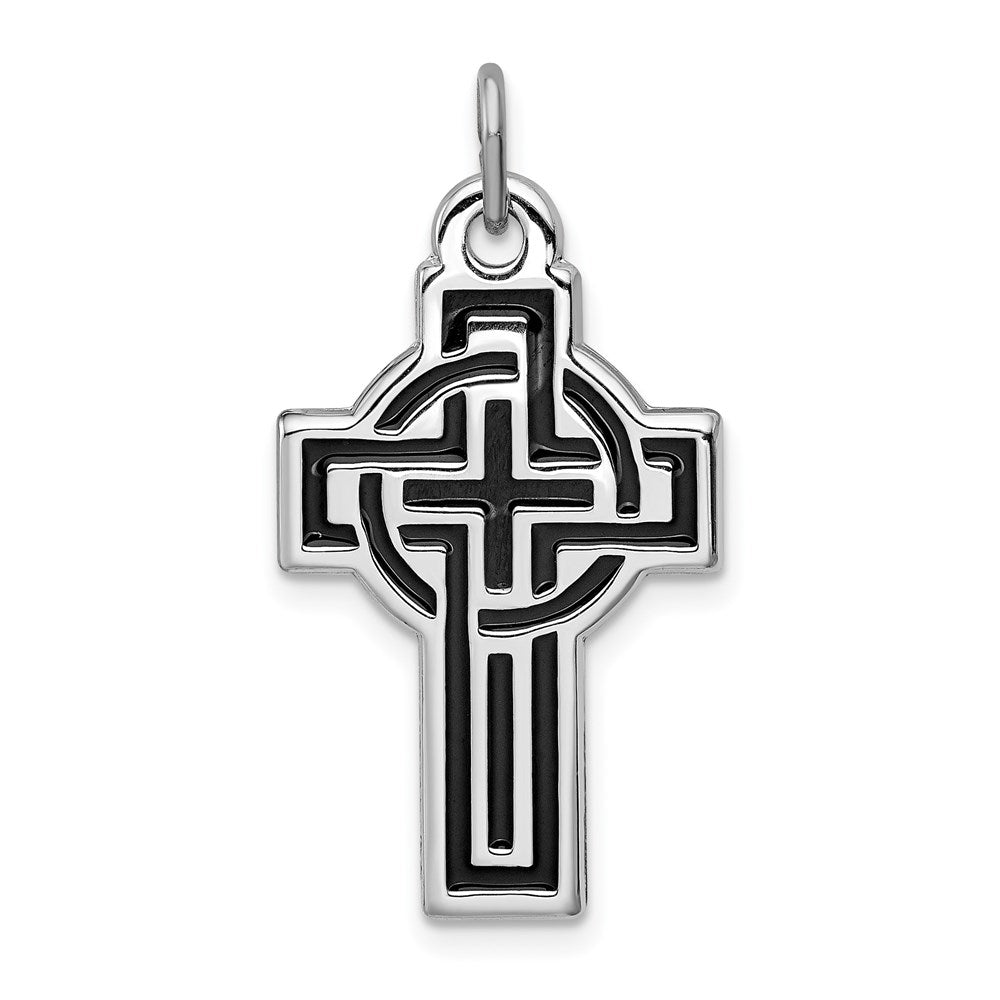Sterling Silver Rhodium-plated & Black Rhodium Design Cross Pendant