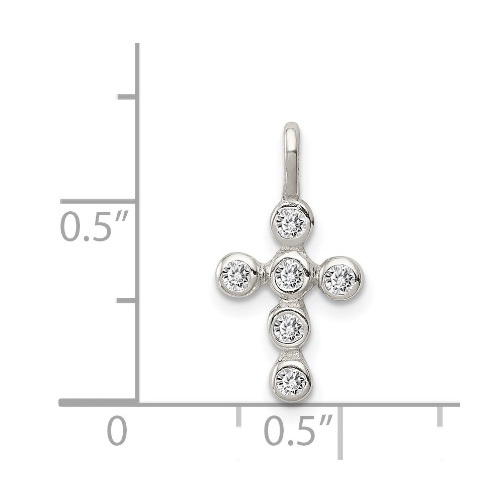 Sterling Silver Polished Cross CZ Charm