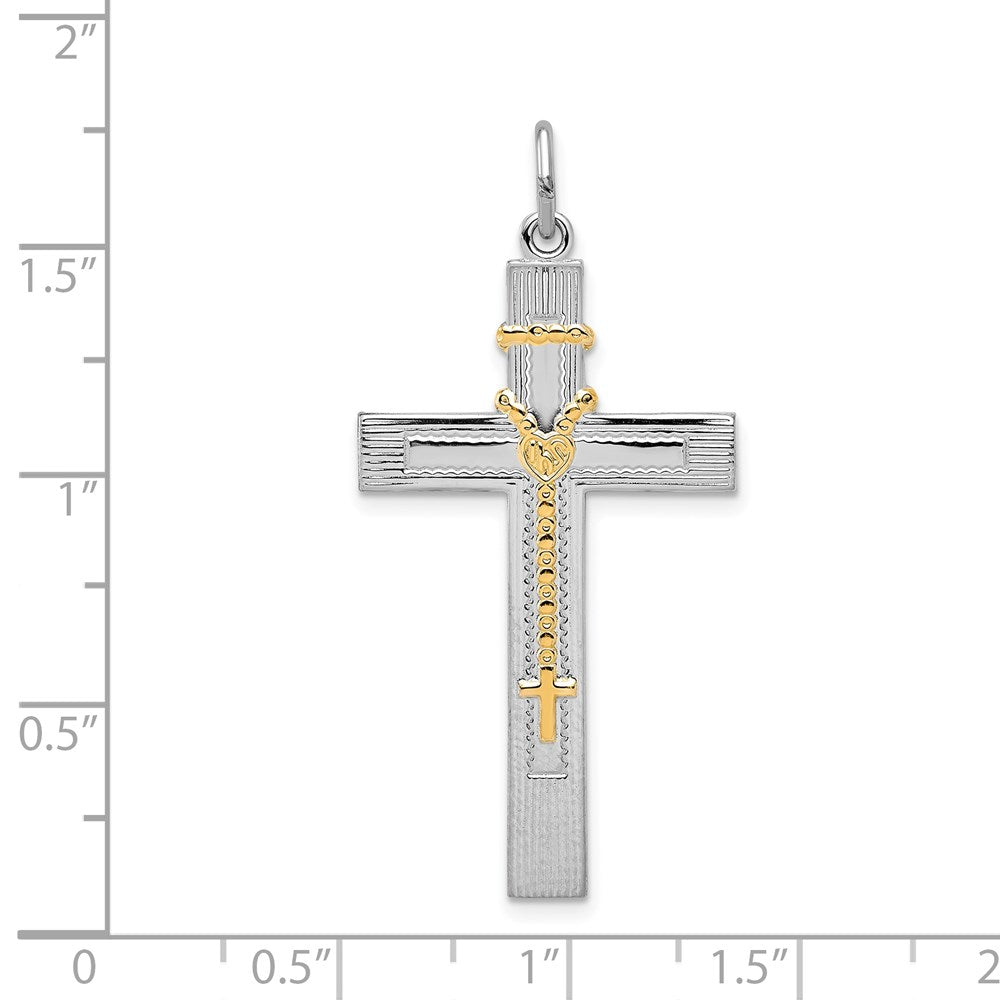 Sterling Silver Rhodium-plated & Gold-tone Rosary on Cross Pendant