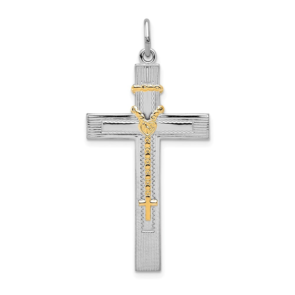 Sterling Silver Rhodium-plated & Gold-tone Rosary on Cross Pendant