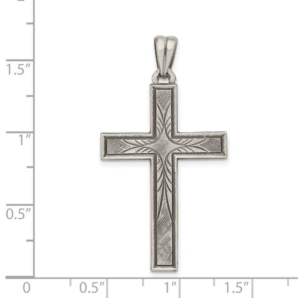 Sterling Silver Antiqued, Polished and Brushed Latin Cross Pendant