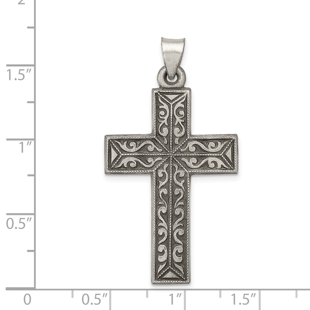 Sterling Silver Antiqued, Polished and Brushed Latin Cross Pendant
