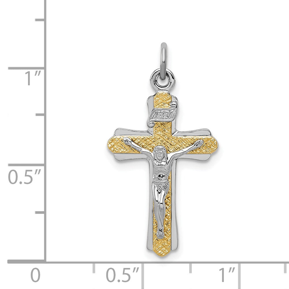 Sterling Silver Rhodium-plated & Gold-tone INRI Crucifix Cross Pendant