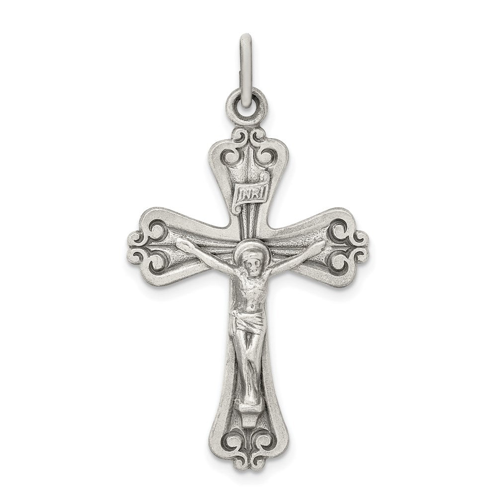 Sterling Silver Antiqued and Brushed INRI Crucifix Pendant