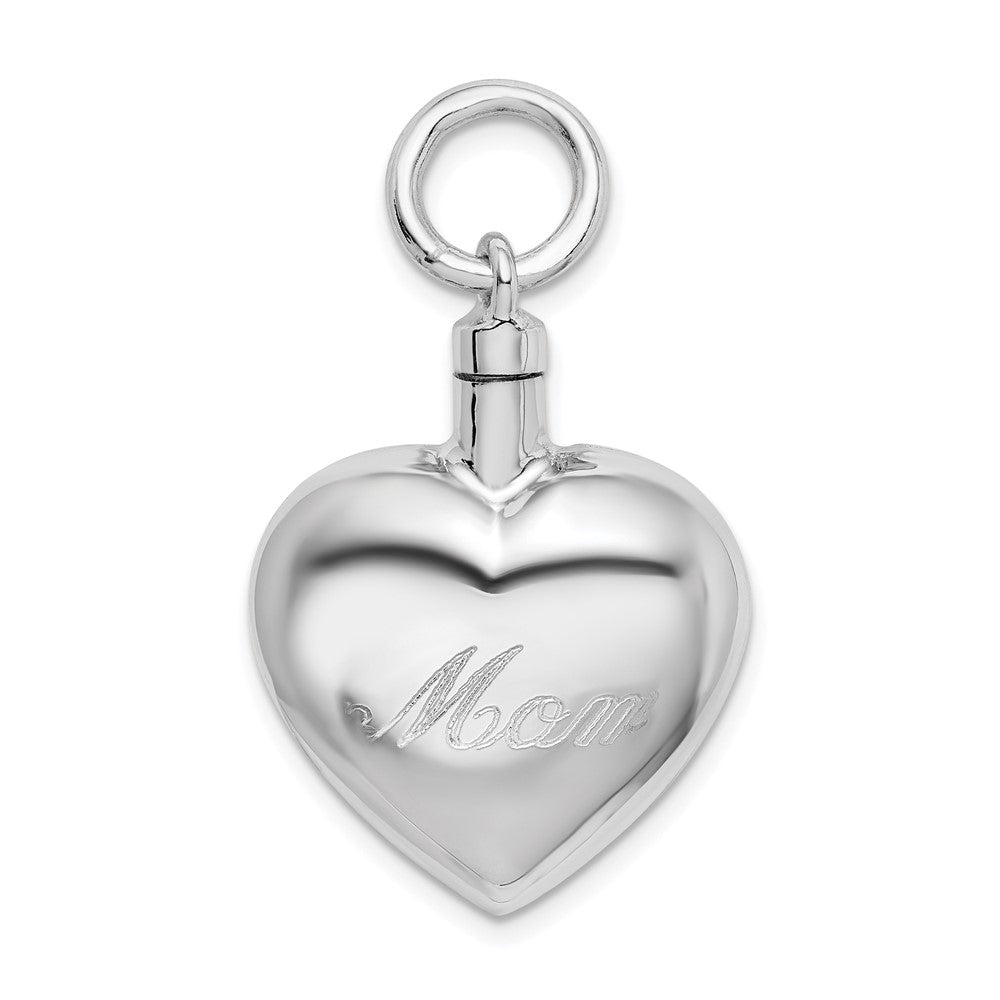 Sterling Silver Rhodium-plated Polished Heart Ash Holder Pendant