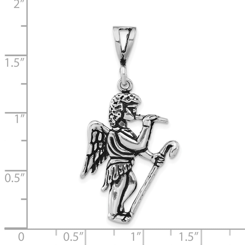 Sterling Silver Polished & Antiqued Gabriel with Trumpet Pendant