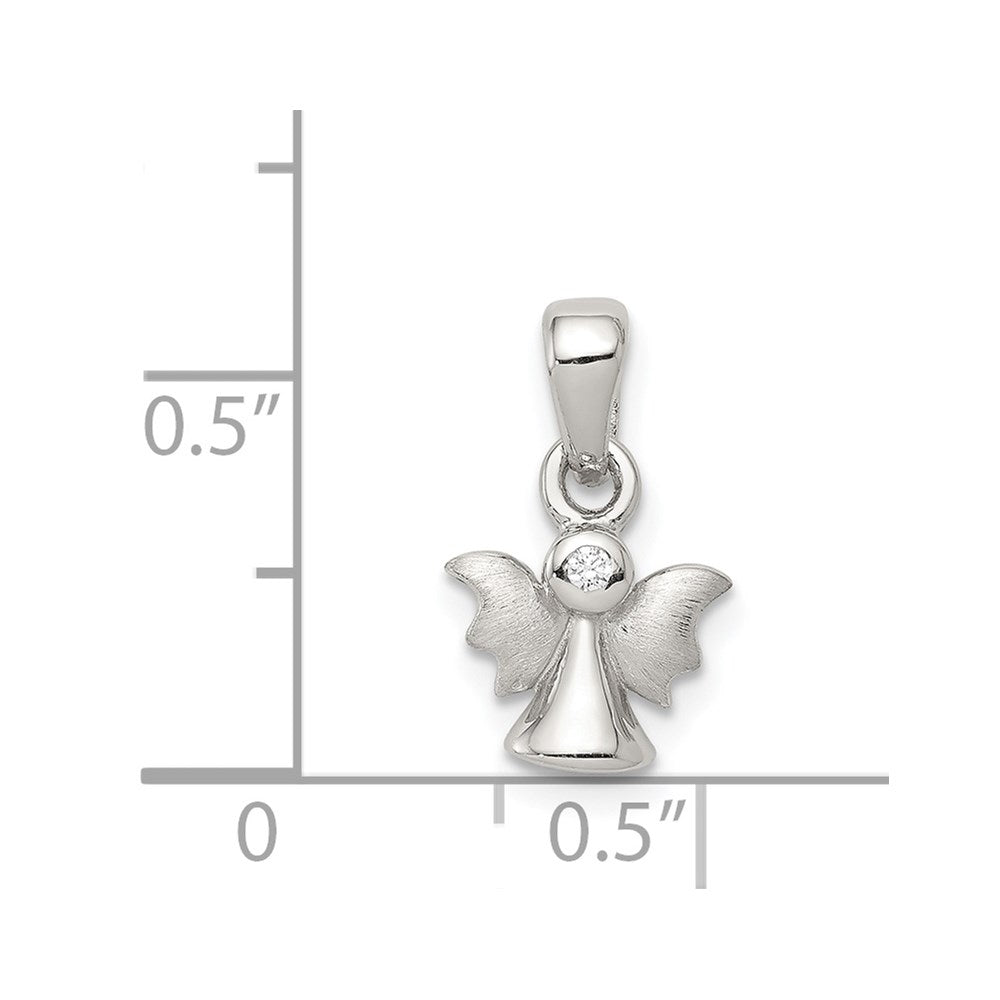 Sterling Silver Rhodium-plated Polished/Satin CZ Angel Pendant