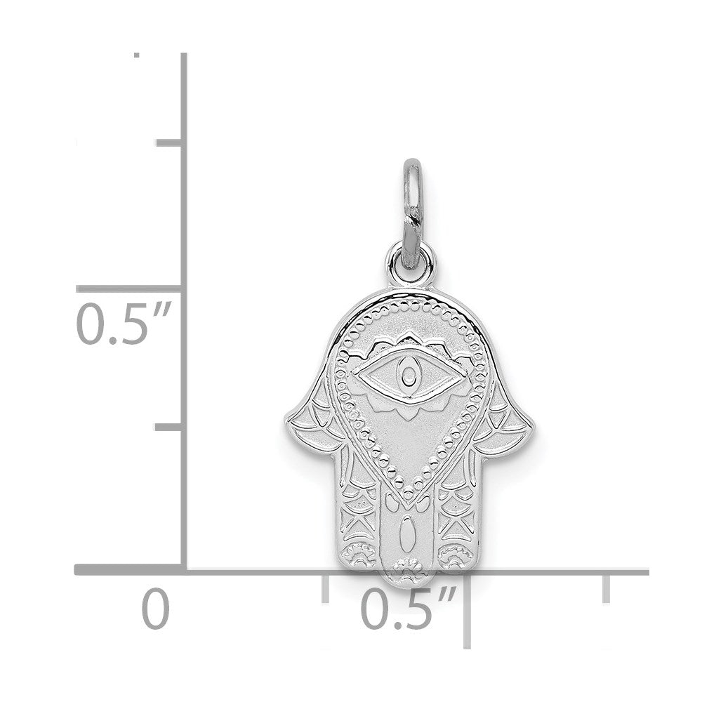 Sterling Silver Rhodium-plated Polished Chamseh/Hamsa Pendant