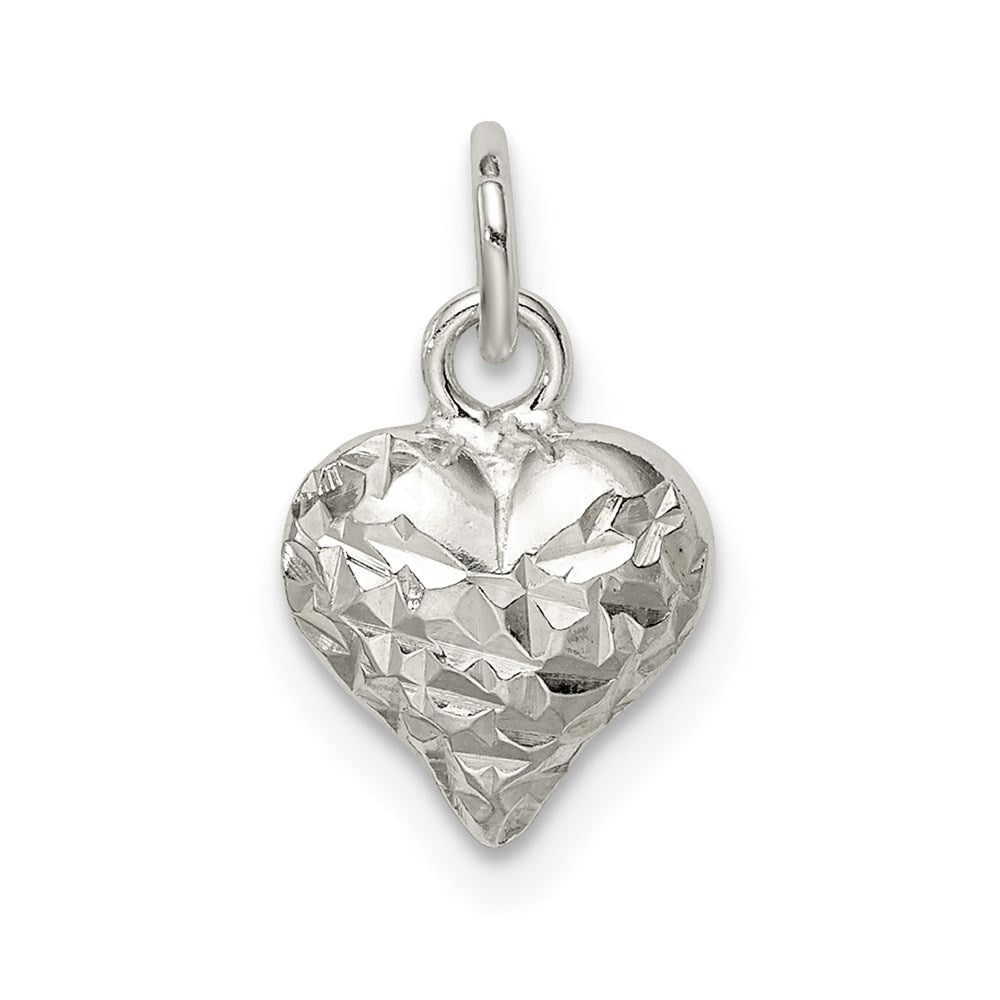 Sterling Silver Polished Diamond-cut Puff Heart Charm