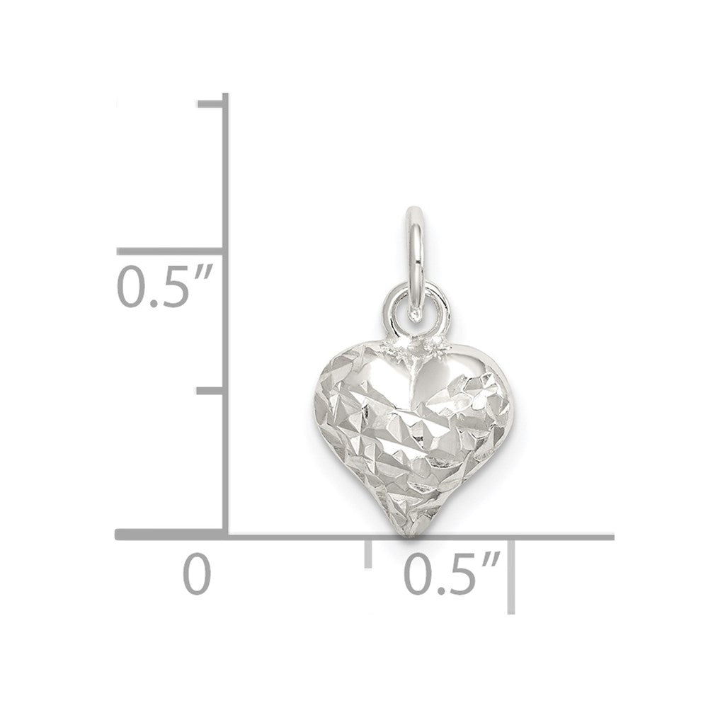 Sterling Silver Polished Diamond-cut Puff Heart Charm