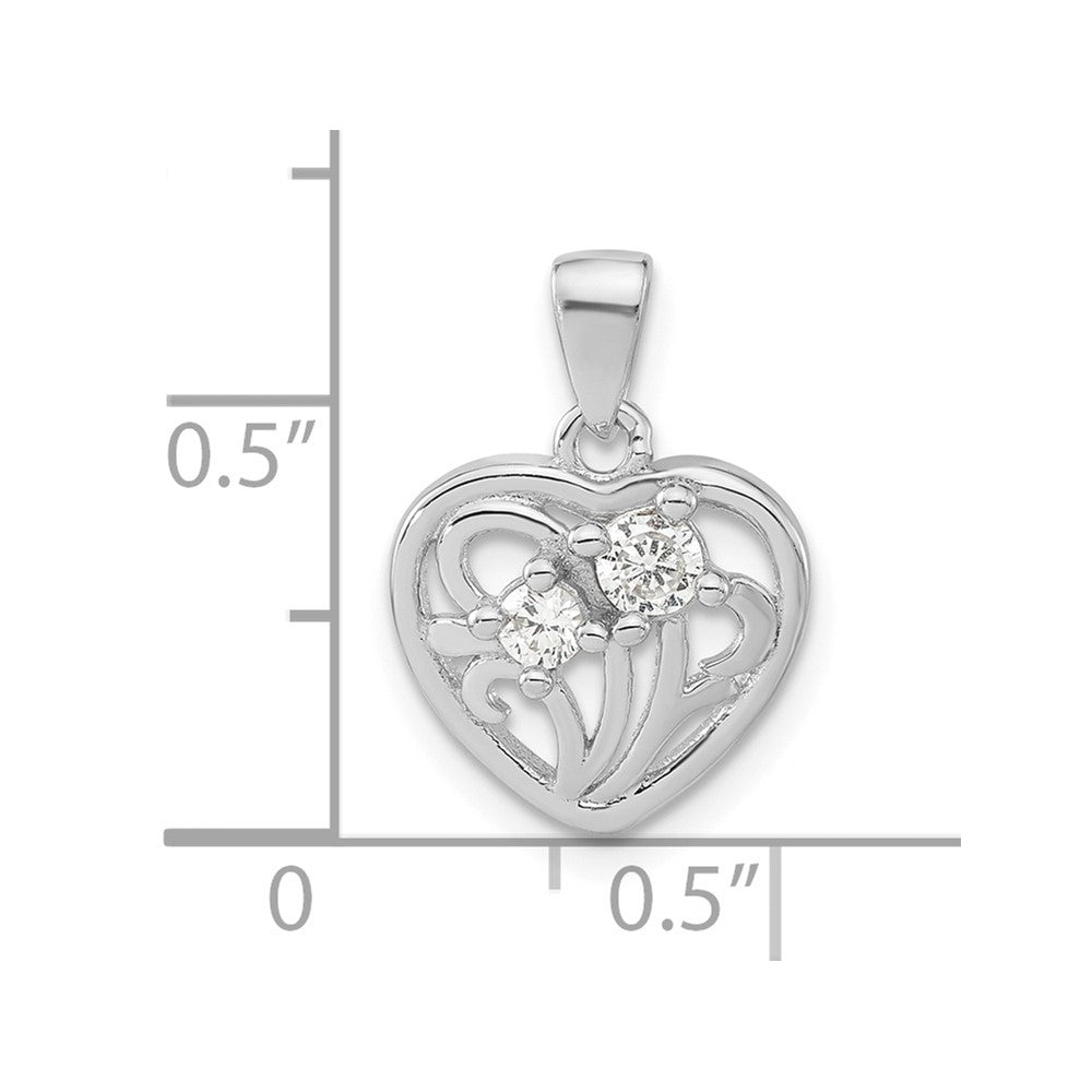 Sterling Silver Polished CZ Heart Pendant