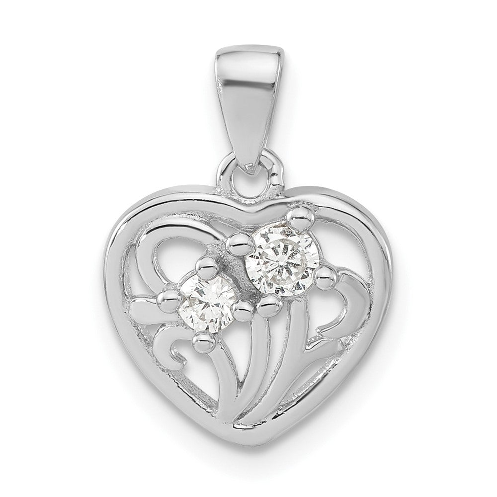Sterling Silver Polished CZ Heart Pendant