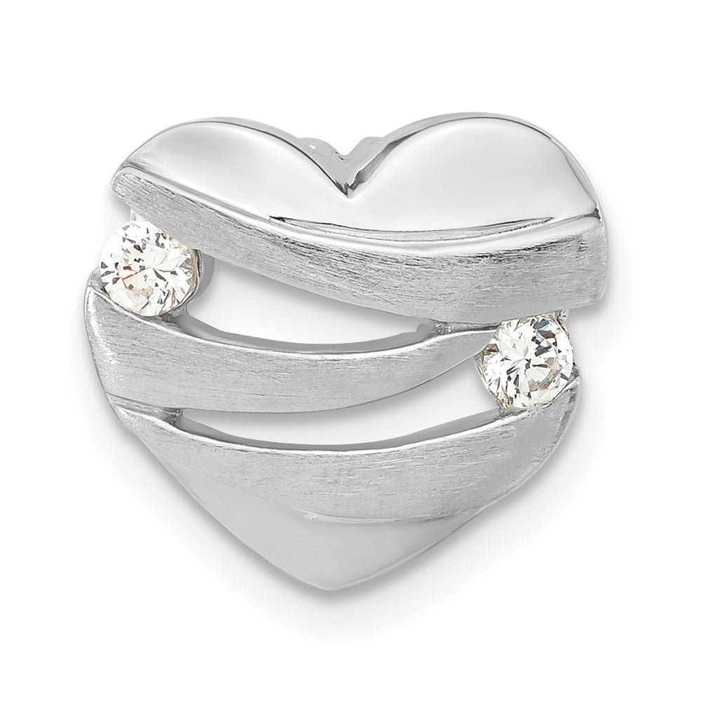Sterling Silver Polished & Brushed CZ Heart Chain Slide