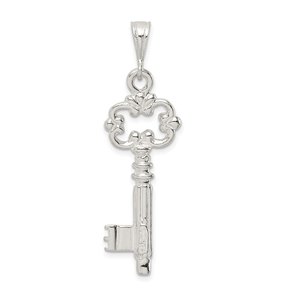 Sterling Silver Polished & Textured Key Pendant