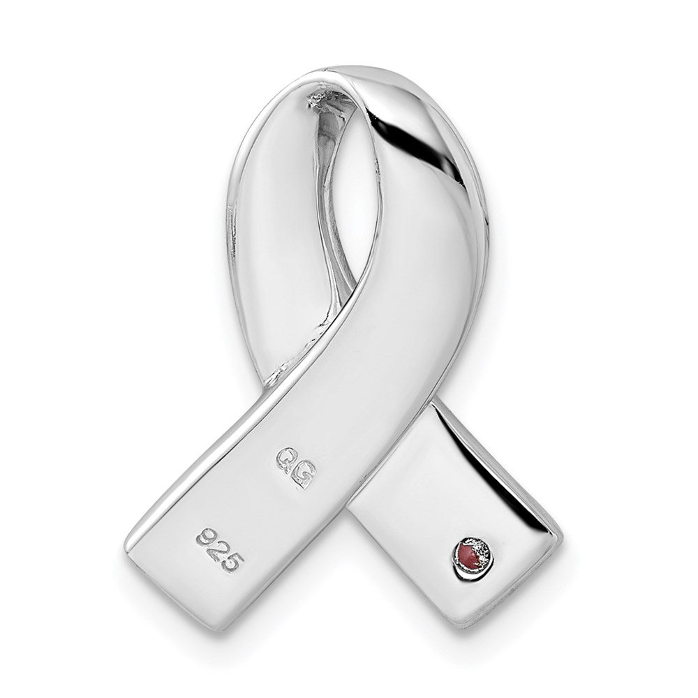 Sterling Silver Rhodium-plated Pink CZ Awareness Ribbon Pendant