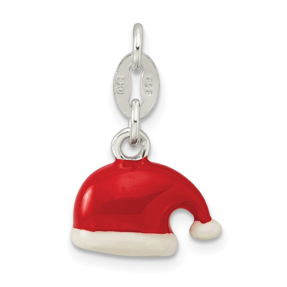 Sterling Silver Polished Enamel Santa Hat Charm