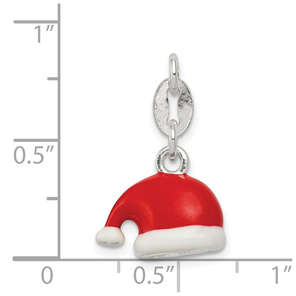 Sterling Silver Polished Enamel Santa Hat Charm