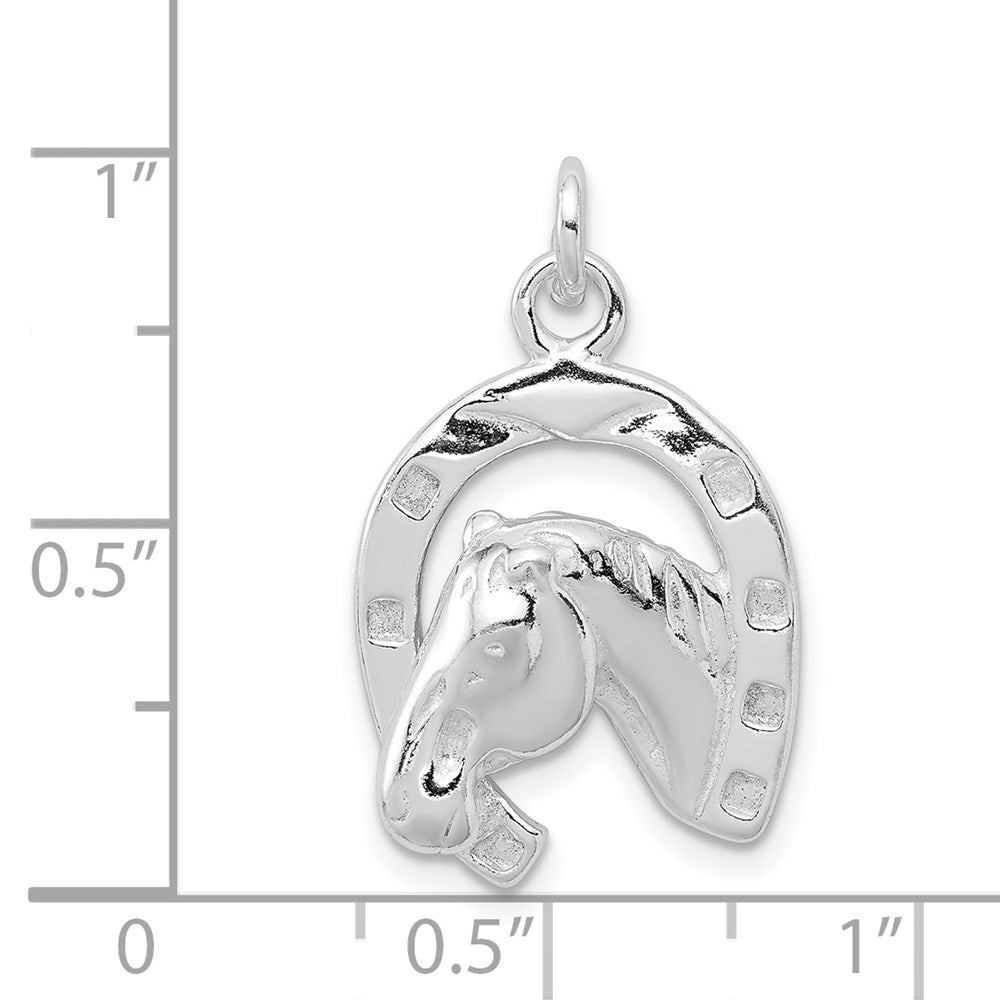 Sterling Silver Polished Horseshoe with Horse Head Pendant