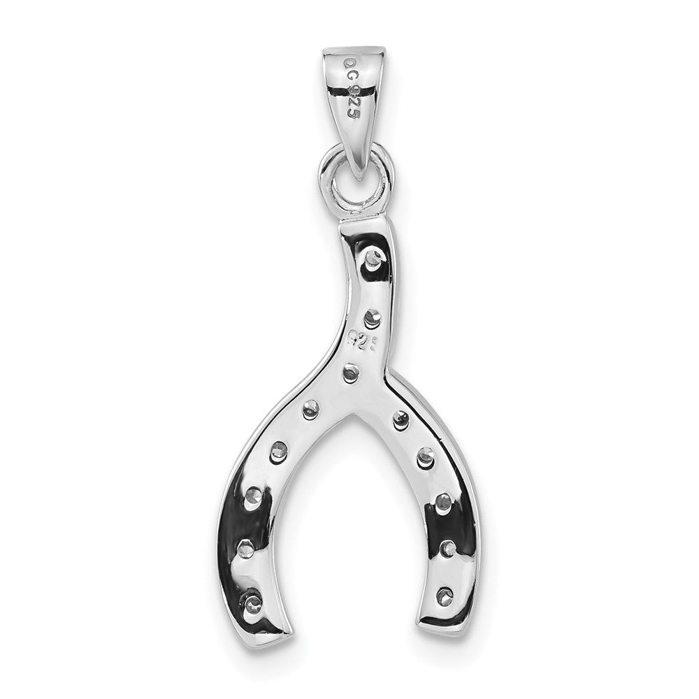 Sterling Silver Rhodium-plated Polished CZ Wishbone Pendant