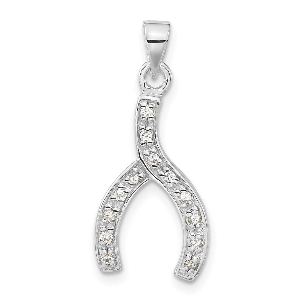 Sterling Silver Rhodium-plated Polished CZ Wishbone Pendant