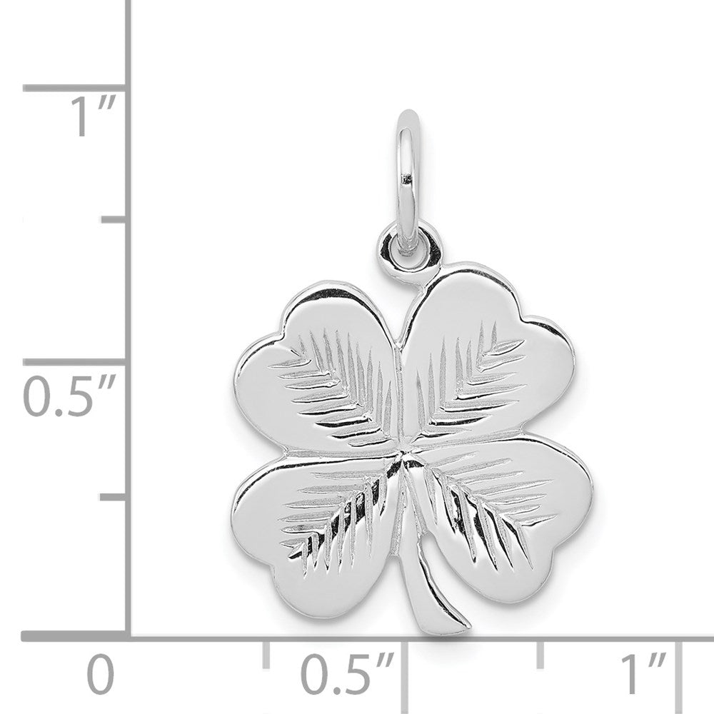 Sterling Silver Rhodium-plated Polished/Textured 4 Leaf Clover Pendant