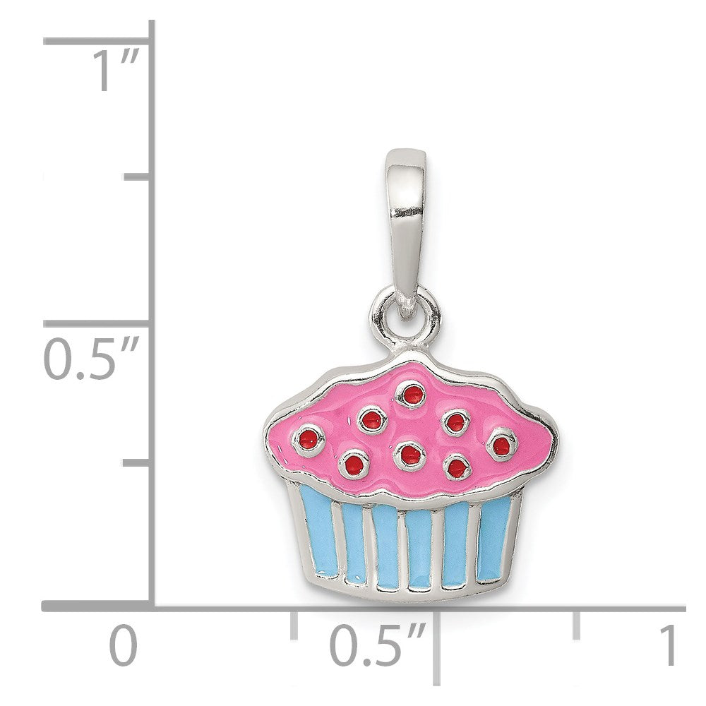 Sterling Silver Polished Enamel Cupcake Child Pendant