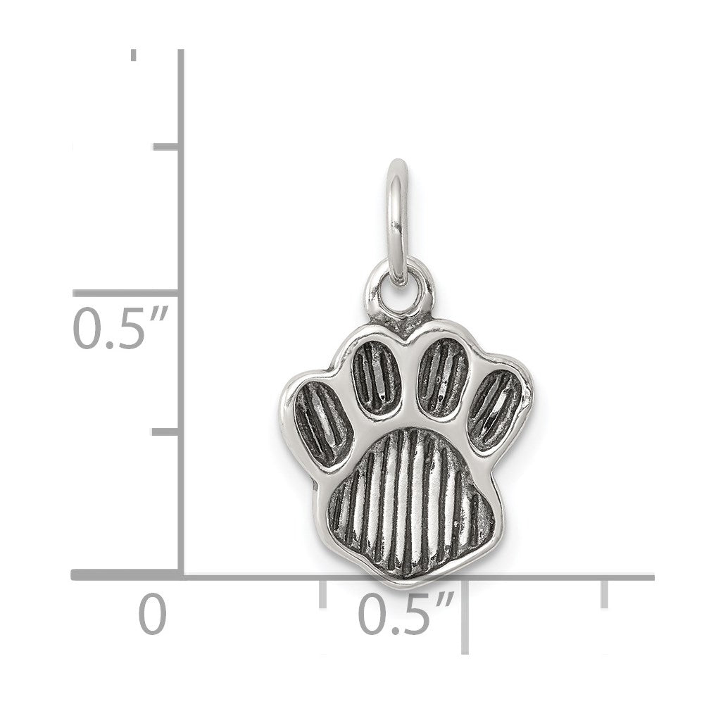 Sterling Silver Polished and Antiqued Paw Pendant