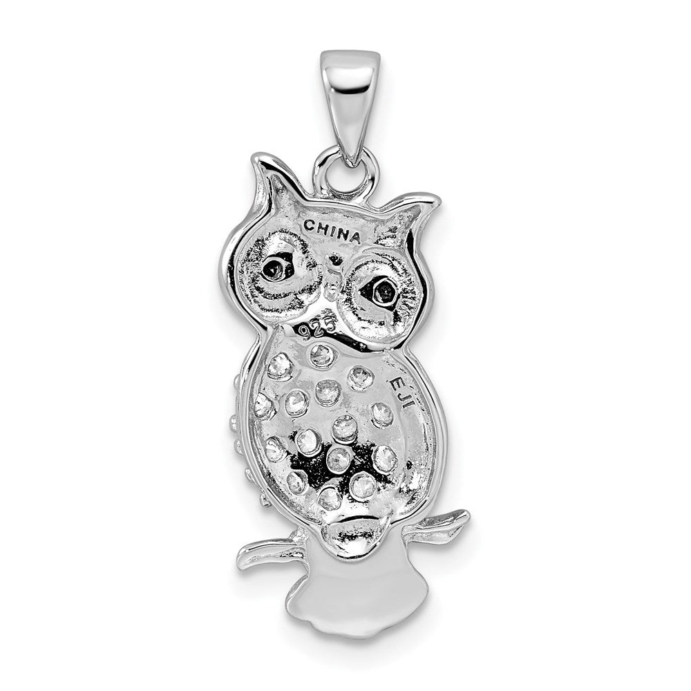 Sterling Silver Rhodium-plated CZ Owl Pendant