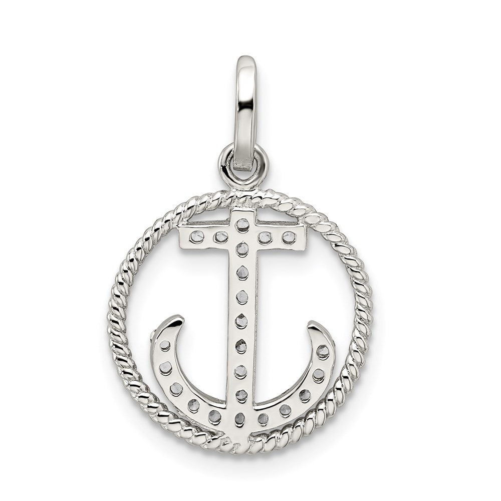 Sterling Silver Rhodium-plated Polished CZ Anchor Pendant