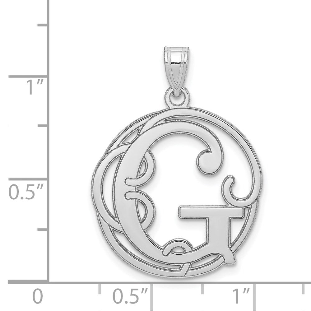 Sterling Silver Rhodium-plated Fancy Script Letter G Initial Pendant