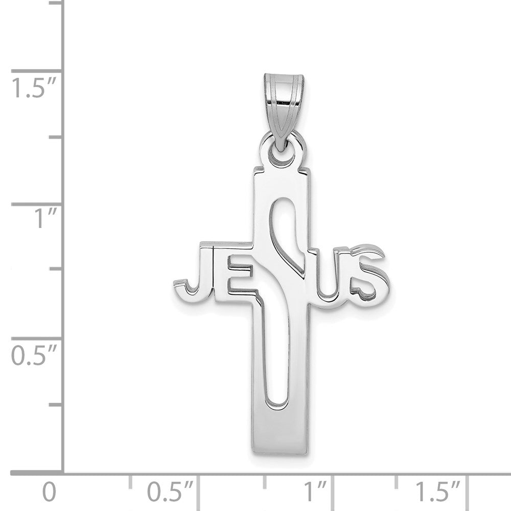 Sterling Silver Rhodium-plated Jesus Cross Medium Pendant