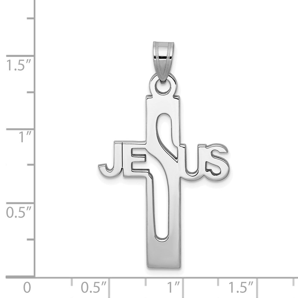 Sterling Silver Rhodium-plated Jesus Cross Large Pendant