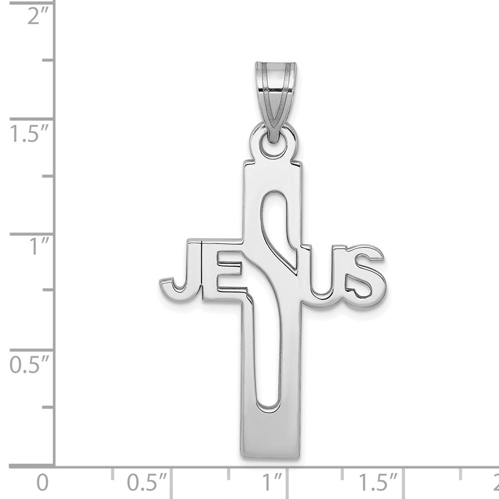 Sterling Silver Rhodium-plated Jesus Cross Extra Large Pendant