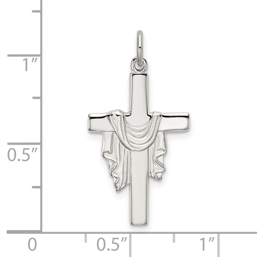 Sterling Silver Polished and Satin Draped Cross Pendant