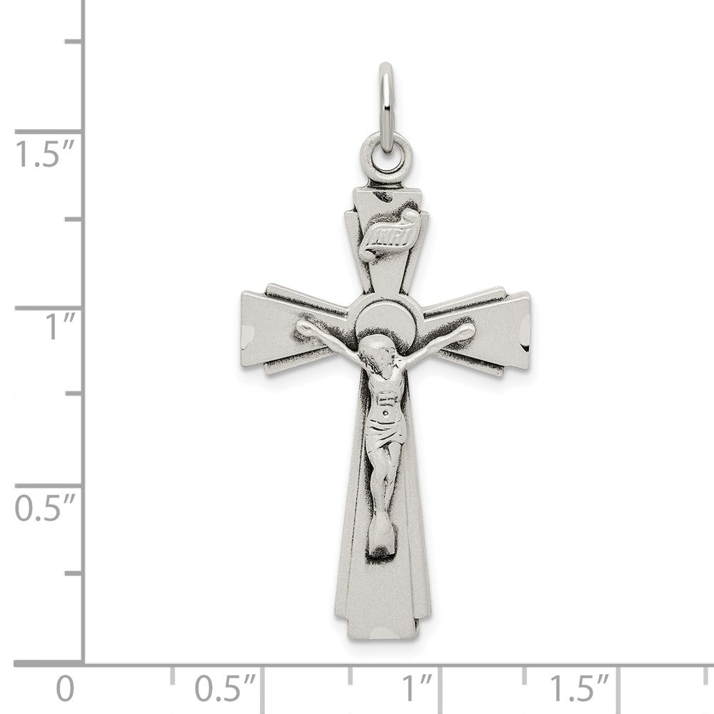 Sterling Silver Satin and D/C INRI Crucifix Pendant