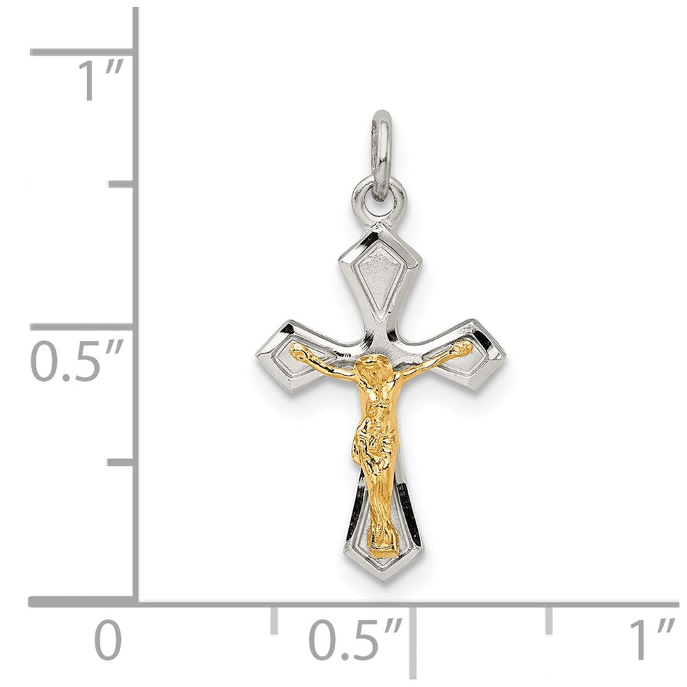 Sterling Silver & Gold-plated Polished Satin & D/C Crucifix Pendant