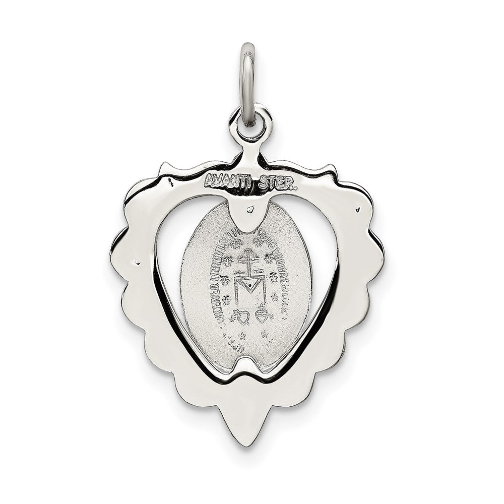 Sterling Silver Epoxy & Crystal Miraculous Medal Heart Pendant