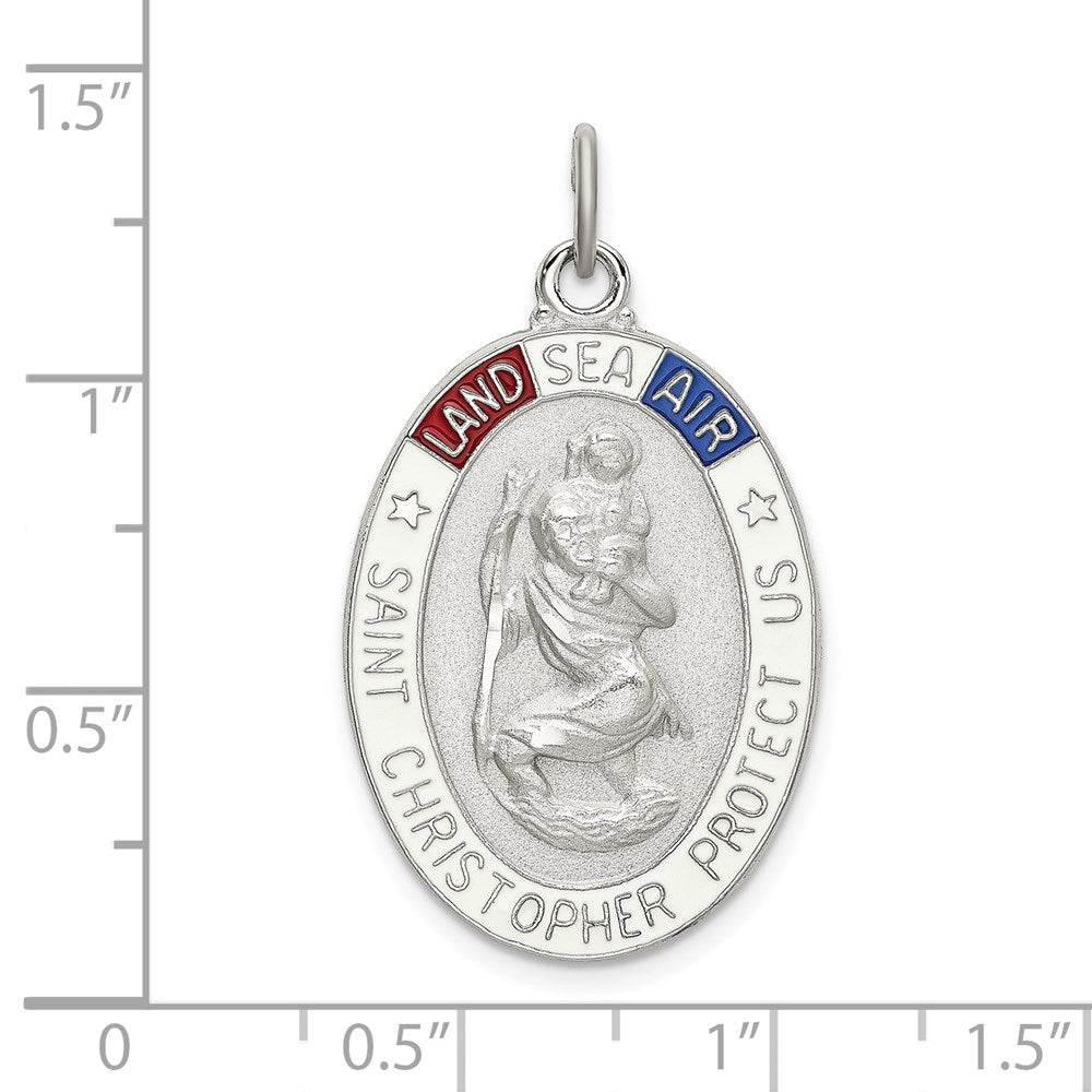 Sterling Silver Satin/Polished/D/C Enamel St Christopher Medal