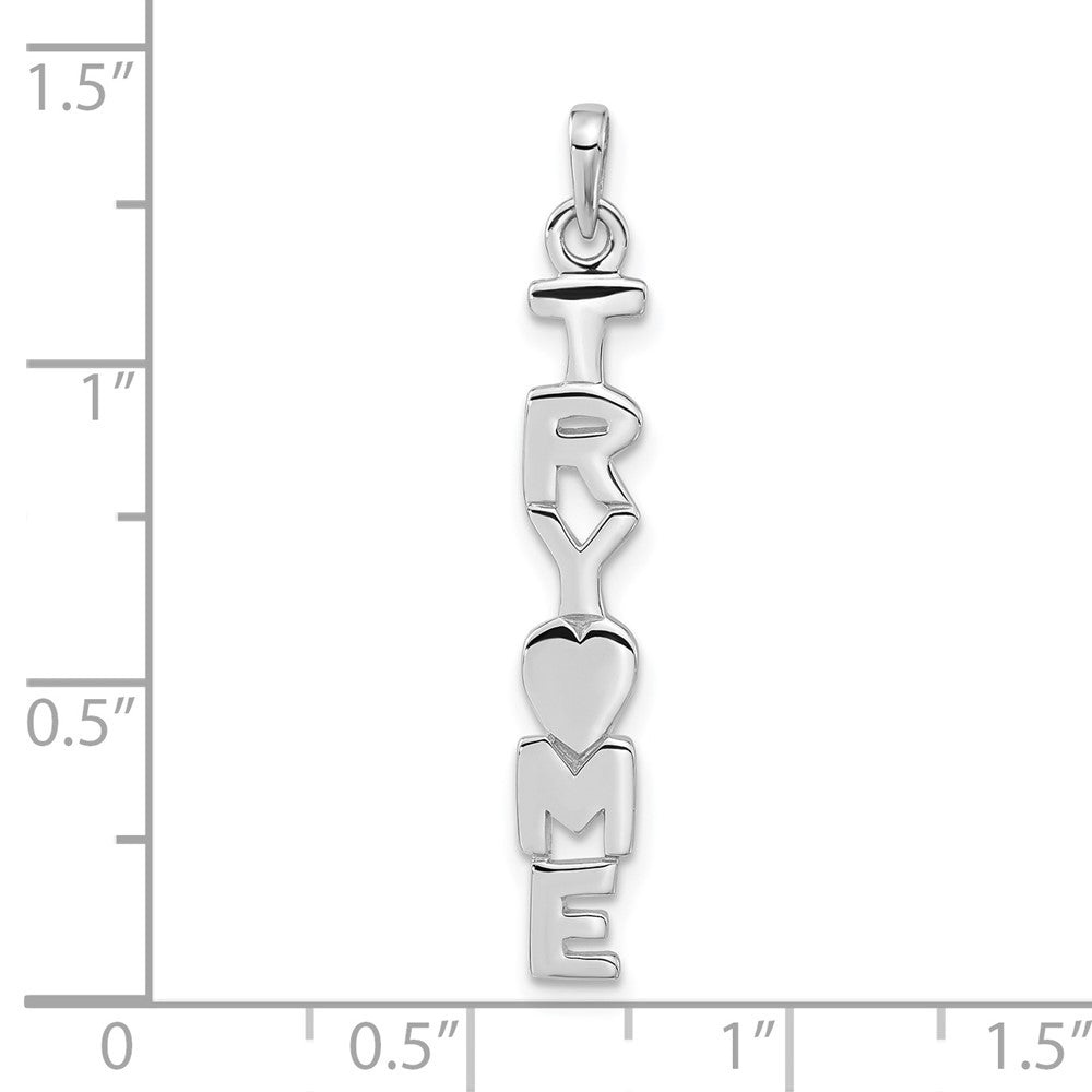 Sterling Silver Rhodium-plated Polished TRY ME Heart Pendant