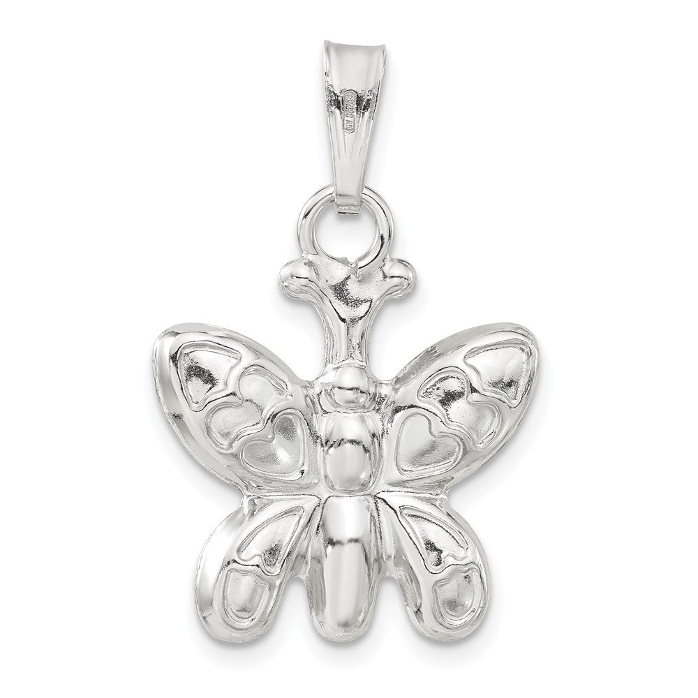 Sterling Silver Rhodium-plated Polished Puffed Butterfly Charm