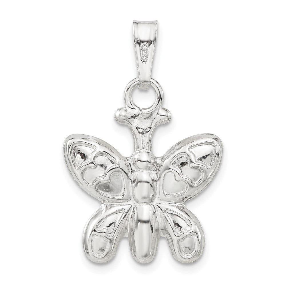 Sterling Silver Rhodium-plated Polished Puffed Butterfly Charm