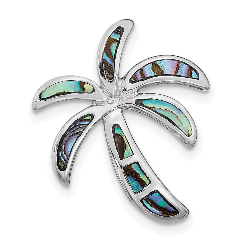Sterling Silver Rhodium-plated Created Abalone Palm Tree Slide