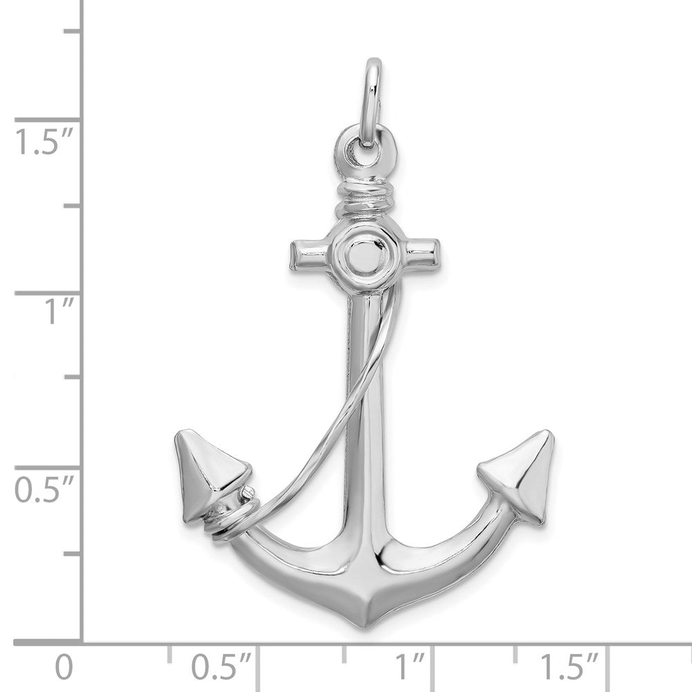 Sterling Silver Rhodium Plated Polished Anchor with Rope Charm