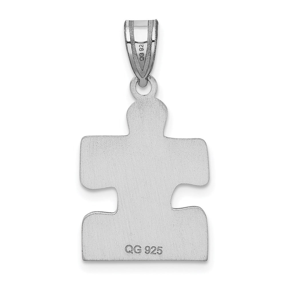 Sterling Silver Rhod-plated Enameled Autism Puzzle Piece Pendant